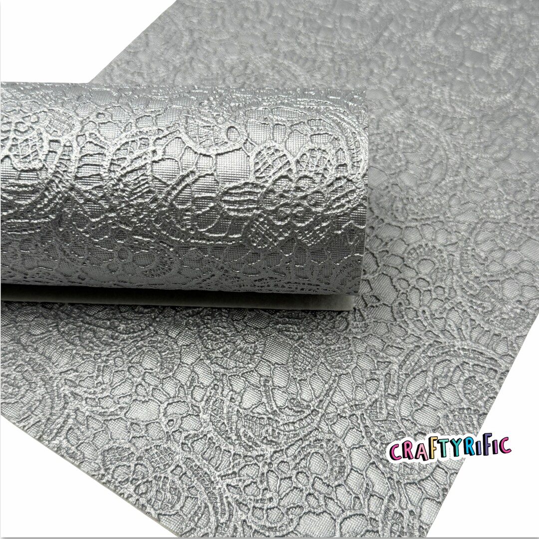 Silver Floral Embossed Faux Leather Sheets, PVC Faux Leather Sheet ...
