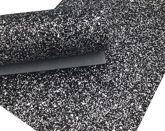 Black Diamond Chunky Glitter Canvas Sheets, Glitter Fabric Sheet, Glitter Faux Leather - 1052