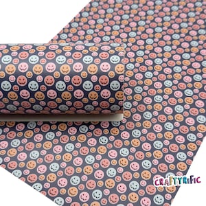 Spooky Faces Faux Leather Sheet, Halloween Faux Leather Sheets, Halloween Themed Leatherette for Crafts