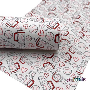 Baseball Faux Leather Sheet, Game Day Print, Girly Baseball Print, Sports Custom Printed Leather