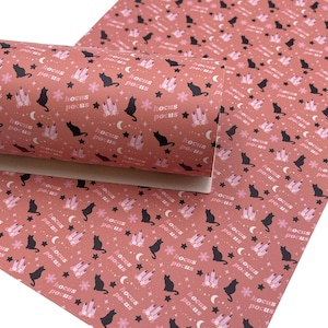 Black Cat Halloween Print Faux Leather Sheet
