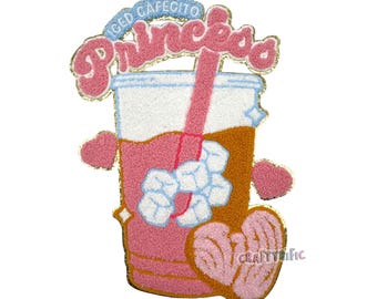 Iced Coffee Chenille Patch, Large Patches, Iron On Patch, T-Shirt patch, Heat Transfer Patch