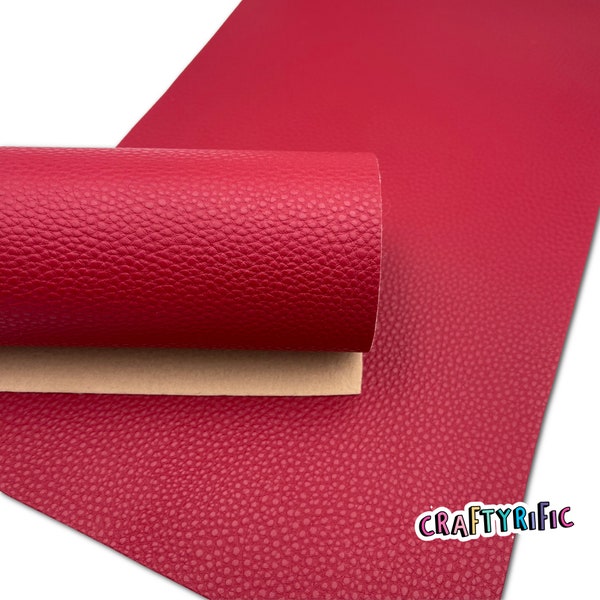 Ruby Red Faux Leather Sheet, PU Leather, Litchi Texture Leatherette