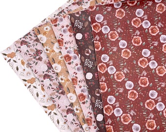 FALL BLOOMS Designer Prints Smooth Faux Leather Sheets, Custom Leather Sheets, Leather for Earrings