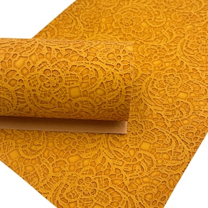 Mustard Floral Embossed Faux Leather Sheets, PVC Faux Leather Sheet, Embroidery Sewing Vinyl, Vegan Leatherette