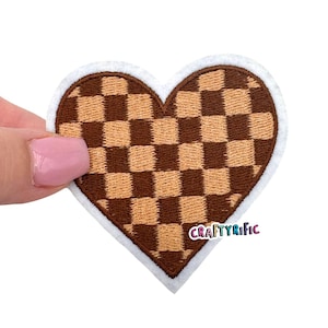 Brown Heart Patch, Checkered Patch, Trucker Hat Patches, Cute Patch, Trendy Patch, Girly Patch, Embroidery Patch, Iron on Patch