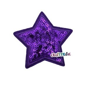 Purple Star Patch, Sequin Star Patch, 3&quot; Inch Star Patch, Iron on patch, Jacket Patch, Trucker Hat Patch
