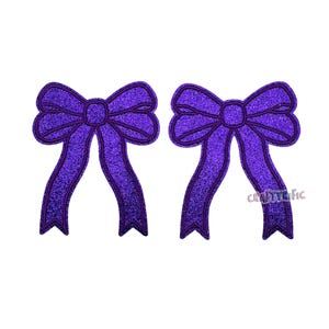 Purple Glitter Side Bow Patch Set of 2, Iron On Side Bows for Shirts, Glitter Bow Patch