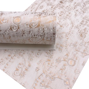 White Gold Embossed Faux Leather Sheet
