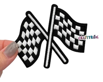 Black Checkered Flag Patch, Racing Patch, Race car Patch, Preppy Patch, Embroidered Patch, Hat Patch, Trucker Hat Patch, Iron On Patch