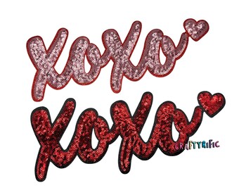 Valentine Day Patch, XOXO Sequin Patch, Large Patch, Sequin Iron On Patch, T-Shirt patch, Heat Transfer Patch