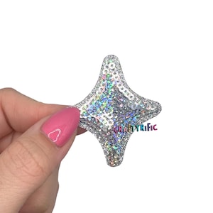 Silver Four Pointed Star Glitter Patch 2 inch