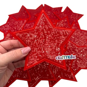 Red Star Patch, Sequin Star Patch, 5&quot; Inch Star Patch, Iron on patch, Jacket Patch, Trucker Hat Patch