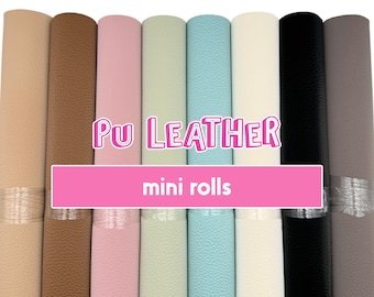 May include: A set of ten mini rolls of PU leather in various colors, including beige, brown, pink, light green, light blue, white, black, and gray. The rolls are labeled "PU Leather mini rolls".