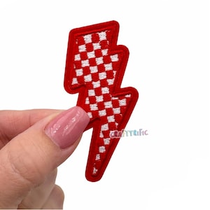 Red Lightning Bolt Patch, Checkered Patch, Hat Patch, Filler Patch, Trucker Hat Patch, Embroidery Patch