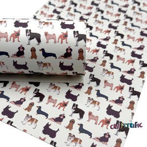 Dogs Faux Leather Sheet, Dog Breeds, Dog Lover, Cute Dogs Custom Fabric, Custom Printed Leather