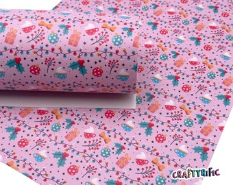 Christmas Faux Leather Sheets, Holiday Print Leatherette, Faux Leather for Crafts