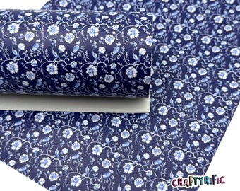 Floral Chinoiserie Faux Leather Sheet, Coquette Print, Grand Millennial Custom Printed Leather