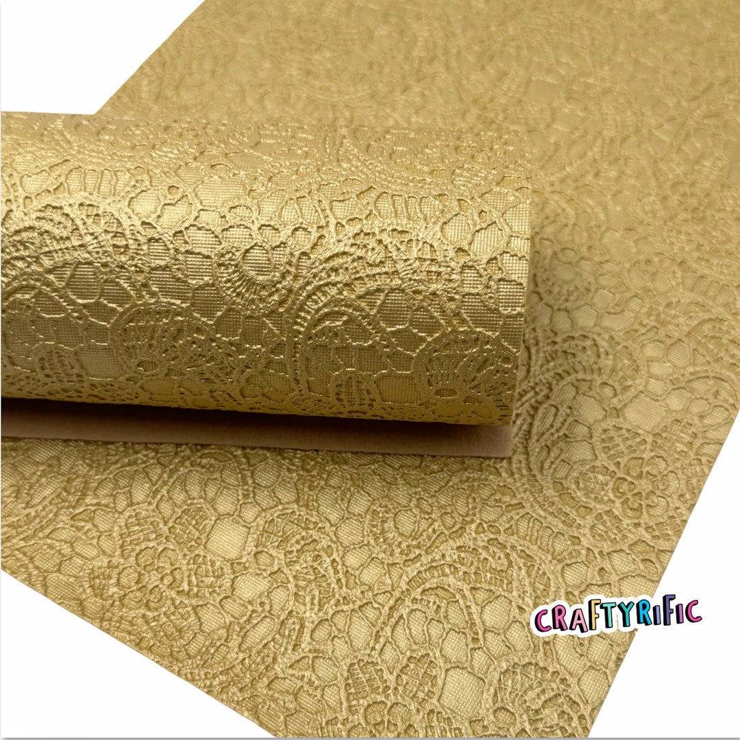 Gold Floral Embossed Faux Leather Sheets, PVC Faux Leather Sheet ...