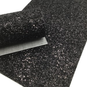 BLACK GLITTER Canvas Sheets, Glitter Sheet, Chunky Glitter Material for Hair Bows and Crafts - 402
