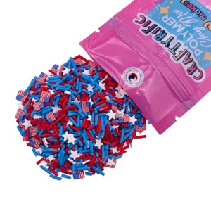 American Flag Polymer Clay Sprinkle Mix, Fake Sprinkles, Slime Polymer Clay Slice for Snowglobe Tumblers Hair Gel and Nail Art, 4th of July
