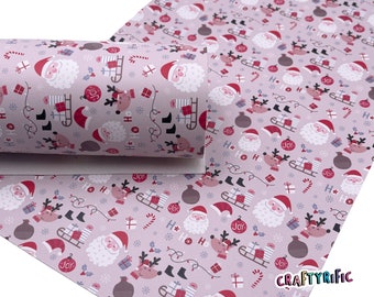 Santa Christmas Faux Leather Sheets, Holiday Print Leatherette, Faux Leather for Crafts
