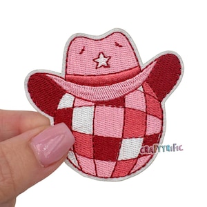 Pink Cowgirl Hat Disco Ball Patch, Trucker Hat Patches, Cute Patch, Trendy Patch, Girly Patch, Embroidery Patch, Iron on Patch