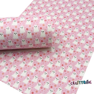 Cute Ghosts Faux Leather Sheet, Halloween Faux Leather Sheets, Halloween Themed Leatherette for Crafts
