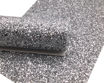 Silver Chunky Glitter Canvas Sheets, Glitter Faux Leather, Vinyl Fabric Sheet, 7x13 Faux Leather - 1053