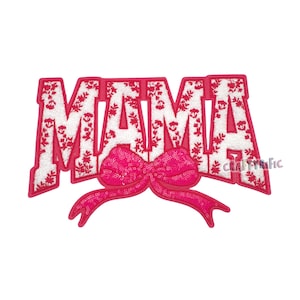 Pink Floral Mama Chenille Patch, Large Patches, Iron On Patch, T-Shirt patch, Heat Transfer Patch