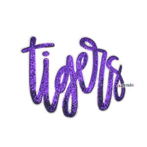 Purple Tigers Mascot Patch, Sequin Large Iron On Patch, Heat Transfer Patch for T-Shirts & Apparel