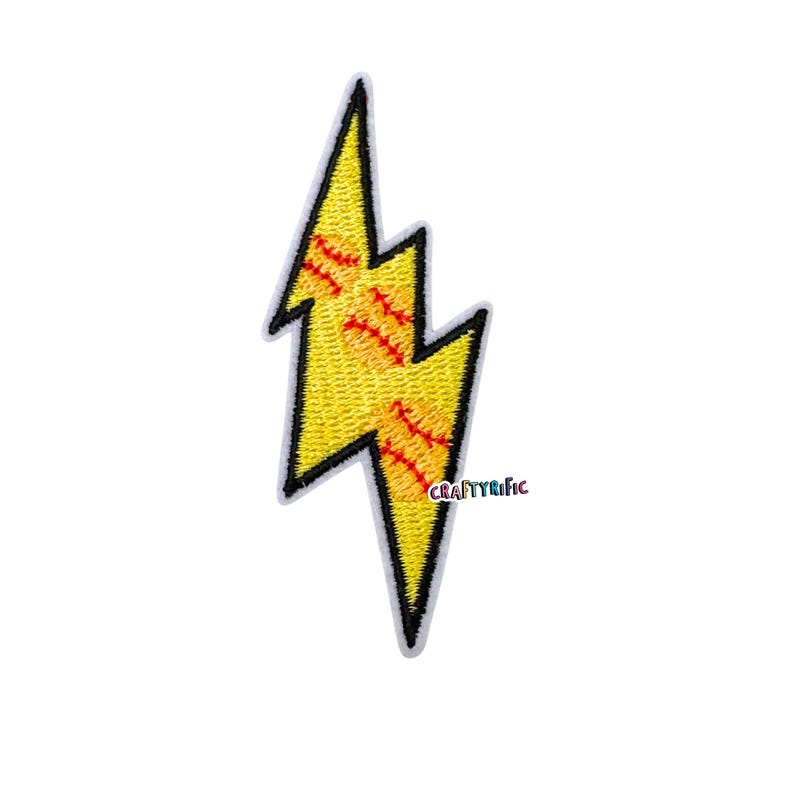 May include: Embroidered yellow lightning bolt patch with red stitching details. The patch has a black border and a white backing. The text "Craftyrific" is visible on the lower right side.
