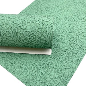 Sea Green Floral Embossed Faux Leather Sheets, PVC Faux Leather Sheet, Embroidery Sewing Vinyl, Vegan Leatherette