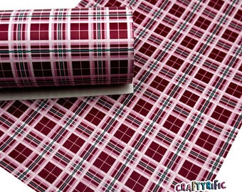 Red Plaid Faux Leather Sheets, Holiday Print Leatherette, Faux Leather for Crafts