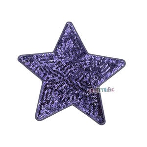 Purple Star Patch, Sequin Star Patch, 5&quot; Inch Star Patch, Iron on patch, Jacket Patch, Trucker Hat Patch
