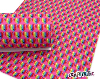 Happy Rainbow Hearts Faux Leather Sheets, Saint Valentin, Feuilles de cuir personnalisées, Cuir pour boucles d'oreilles