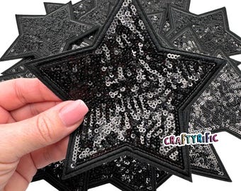 5 Pack Black Star Iron-On Patches - Embroidered Applique For Jackets, Bags, Hats - DIY Sew Or Iron On Clothing Repair