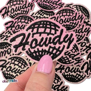 Howdy Patch, Pink Glitter Patch, Rodeo Patch, Cowgirl Patch, Western Patch, Trucker Hat Patches, Embroidery Patch, Iron on Patch
