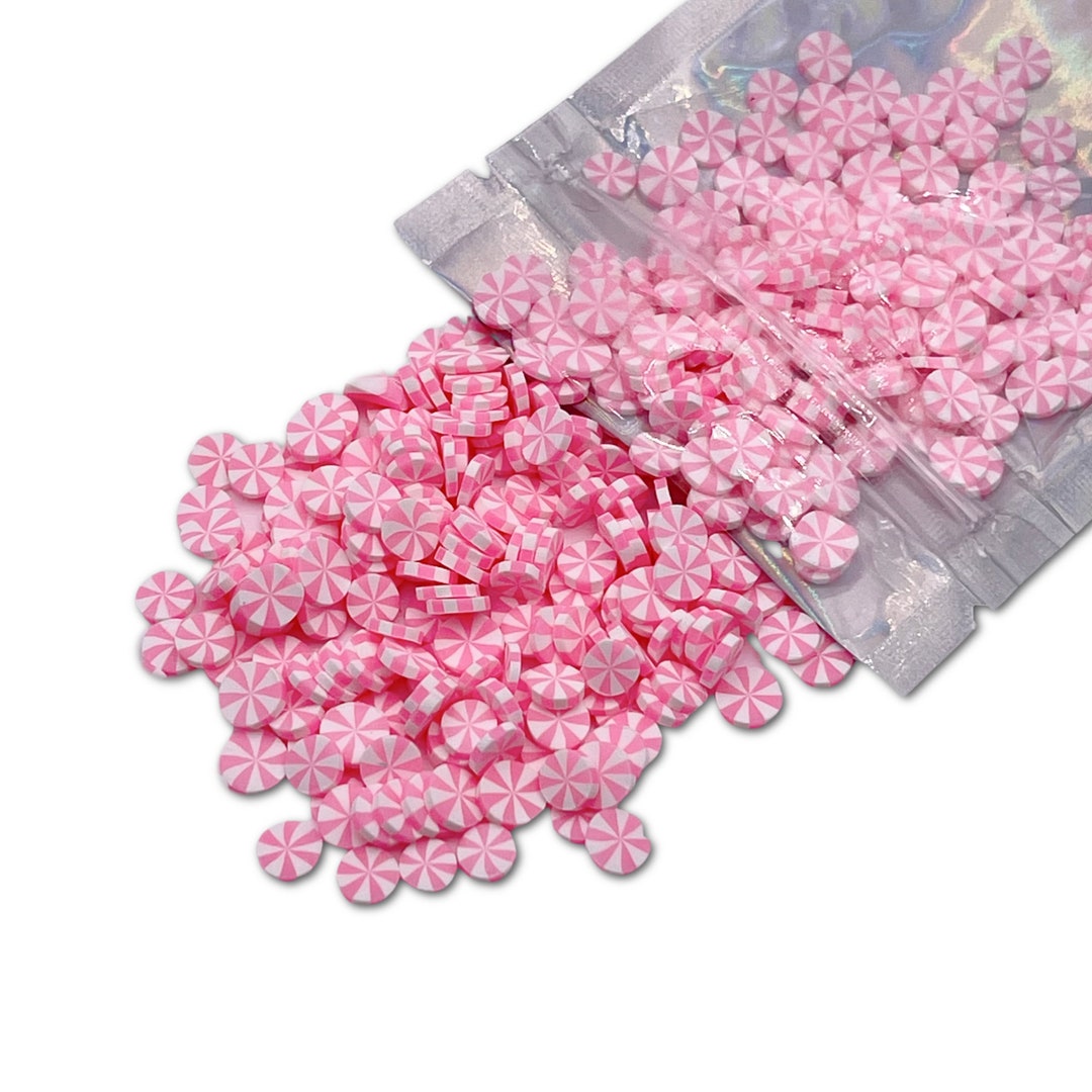 Light Pink Peppermint Polymer Clay Slices, Fake Sprinkles, Deco Jimmies
