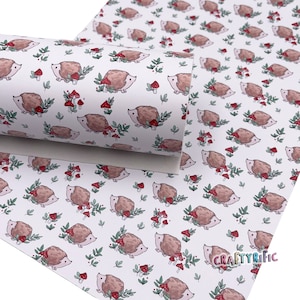 Hedgehogs Premium Printed Faux Leather, Spring Faux leather, Floral Designs, Custom Print Leather Sheets, Leather for Earrings