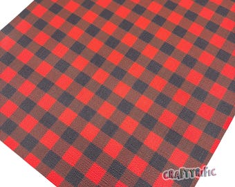 Red and Black Buffalo Plaid Faux Leather Sheet