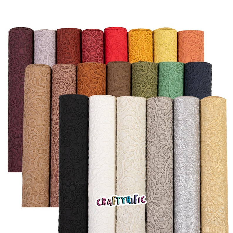 Floral Lace Embossed Faux Leather Rolls image 1