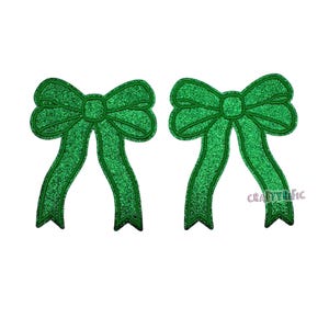 Green Glitter Side Bow Patch Set of 2, Iron On Side Bows for Shirts, Glitter Bow Patch