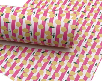 Pink Lemonade Stripe Custom Print Faux Leather Sheet