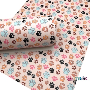 Dog Paws Faux Leather Sheet, Pink Dog Leather, Dog Lover, Cute Dogs Custom Fabric, Custom Printed Leather