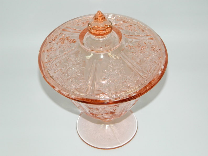 Vintage Pink Depression Glass sharon Cabbage Rose Candy Dish or Jar