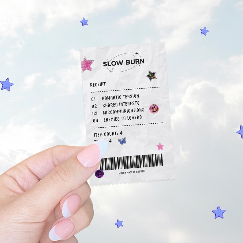 Holographic Slow Burn Receipt, Romantasy, Emily Henry, Smut, Kindle Sticker, y2k, Bookish, ACOTAR, TOG, fourth wing, enemies lovers, booktok bild 2