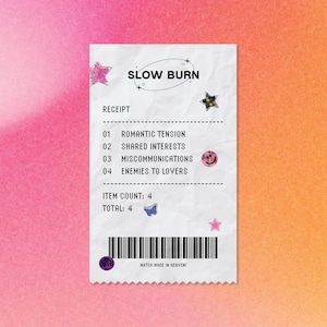 Holographic Slow Burn Receipt, Romantasy, Emily Henry, Smut, Kindle Sticker, y2k, Bookish, ACOTAR, TOG, fourth wing, enemies lovers, booktok bild 1