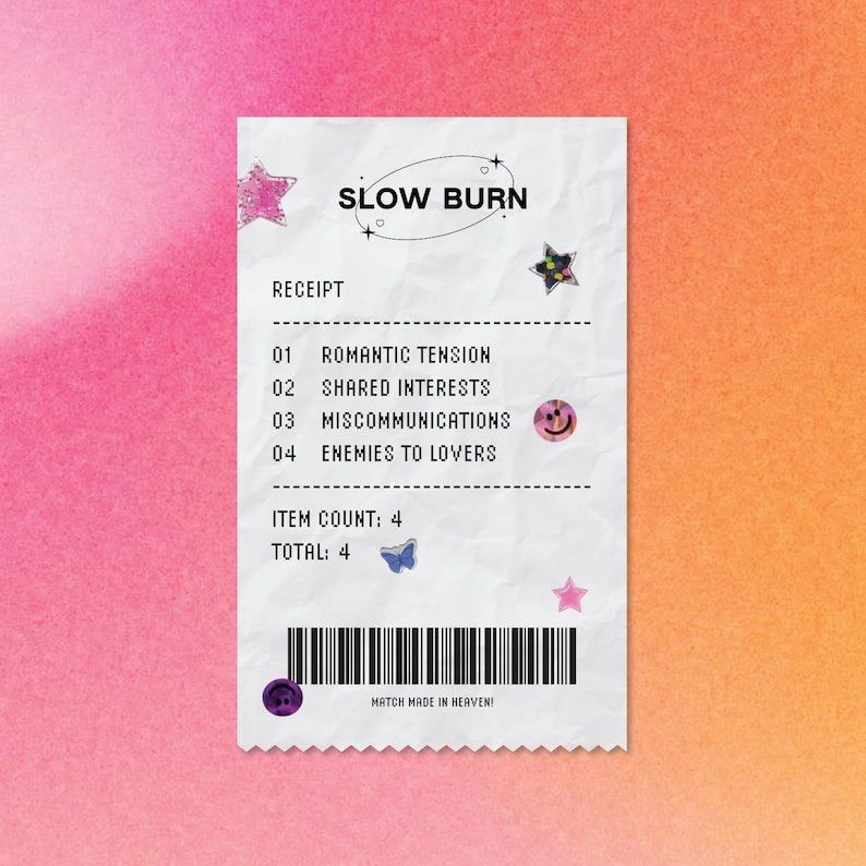 Holographic Slow Burn Receipt, Romantasy, Emily Henry, Smut, Kindle Sticker, y2k, Bookish, ACOTAR, TOG, fourth wing, enemies lovers, booktok bild 1