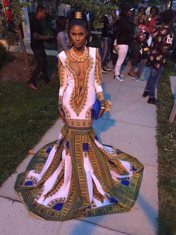 blue and white african dress